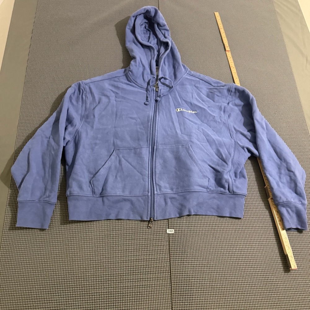 Champion Womens XL Blue Cropped Full Zip Hoodie Sweatshirt